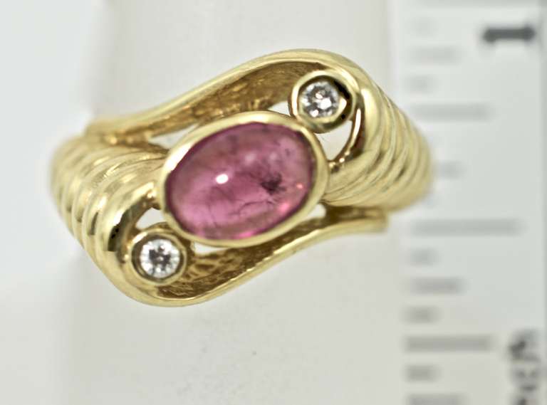 Sweet 14K Cabachon Pink Tourmaline Ring