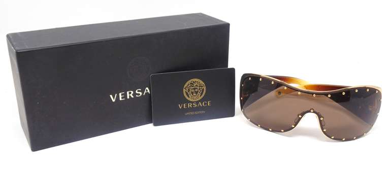 Versace Brown Shield and Gold Sunglasses