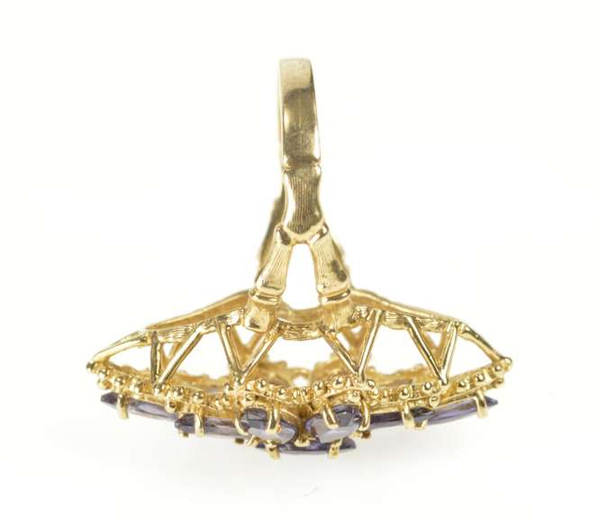 10K Yellow Gold Marquise Amethyst Ornate Cocktail Statement Ring