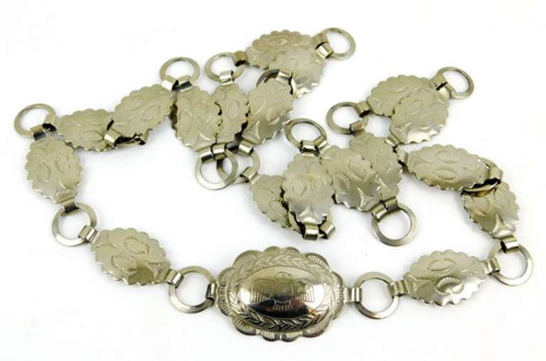 Vintage Signed Silvel Engraved Concho Belt, 34 Inches