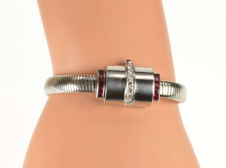 Art Deco Movado 1.00 Ctw Diamond Ruby Women's Watch