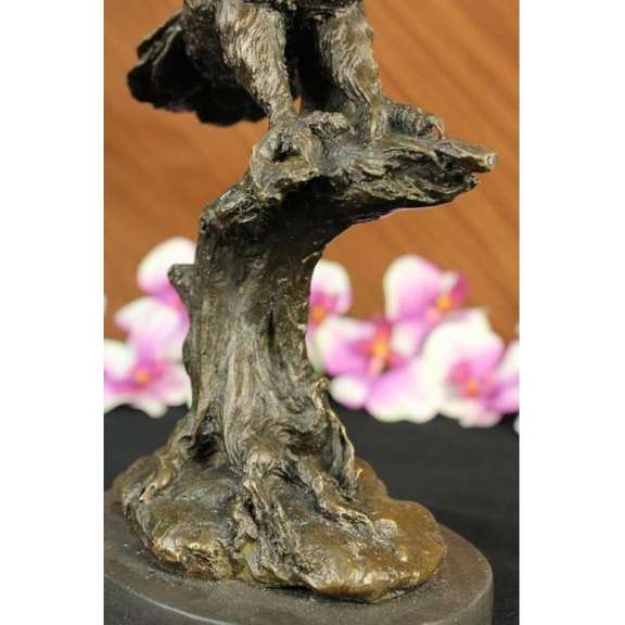 Owl on a Branch Wings Spread Bronze Statue