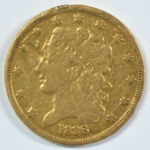 Scarce 1836 Classic Head $5 Gold Piece