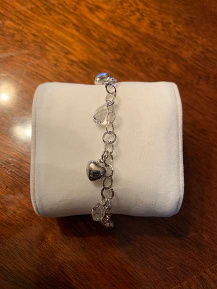 Sterling Silver Heart Shape & White Gemstone Bracelet