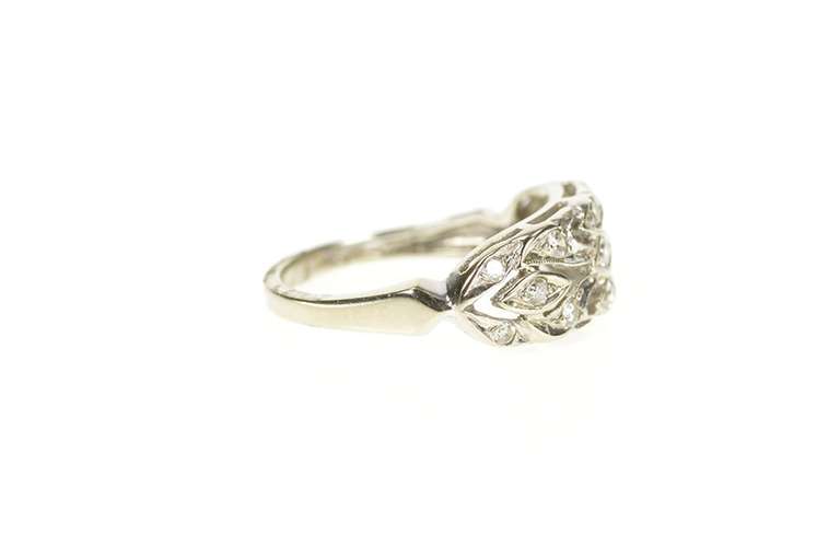 14K White Gold 0.23 Ctw Art Deco Diamond Wedding Band Ring