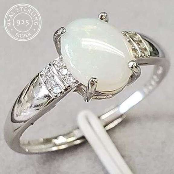 Ethiopian Opal & White Sapphire 925 Sterling Ring
