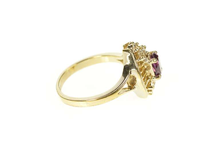 14K Yellow Gold Purple Tourmaline Filigree CZ Cluster Statement Ring