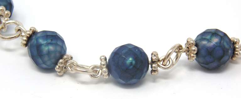 Sterling Silver Blue Pearl Station Bracelet