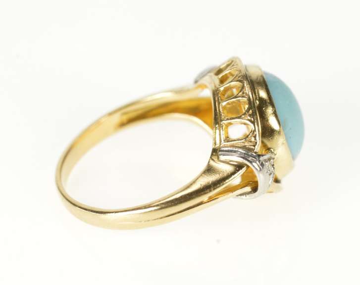 14K Yellow Gold 1930's Turquoise Diamond Accent Statement Ring