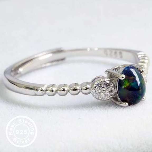Ethiopian Black Opal & Created White Sapphire Sterling Silver Adjustable Open Ring Ct Genuine Ethiopian 925 Sterling Ring