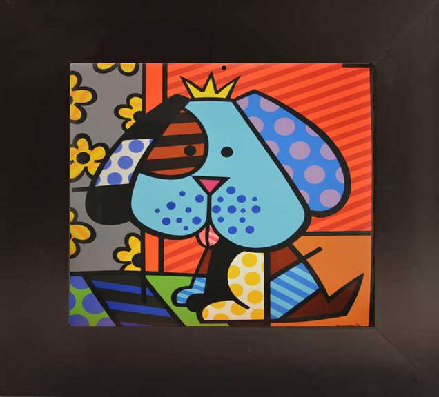 Romero Britto Dog King Framed