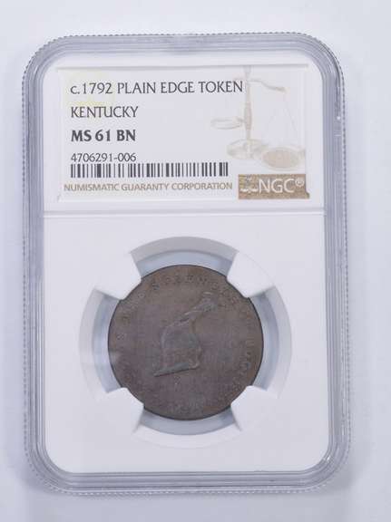 MS61 BN 1792 Kentucky Plain Edge Token - Graded NGC