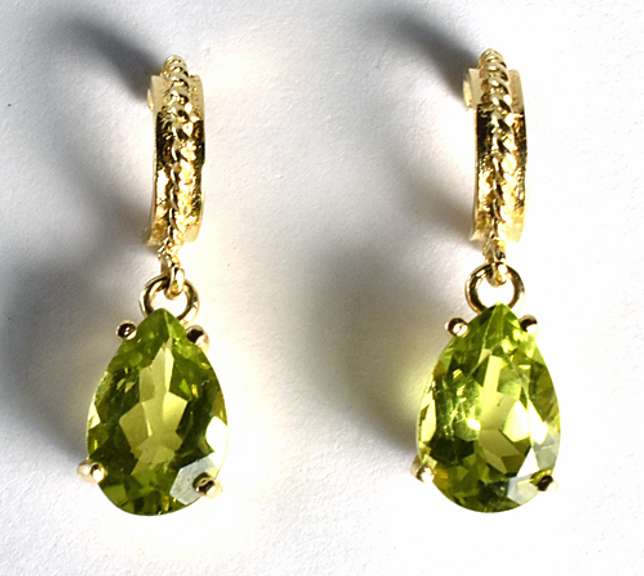 Pear Shaped Peridot Dangle Earrings