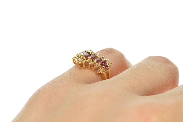 14K Yellow Gold 0.82 Ctw Marquise Diamond Chevron Band Ring