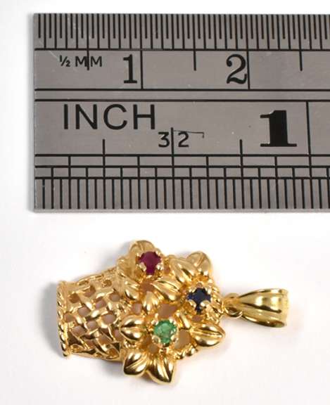 Flower Basket  Pendant with Colored Stones