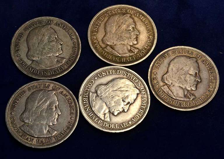 Lot of 5 Commemorative Columbian Expo Half Dollar Circulated Coins