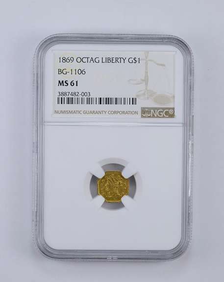 MS61 1869 Octag Liberty Gold Dollar - BG-1106 - Graded NGC