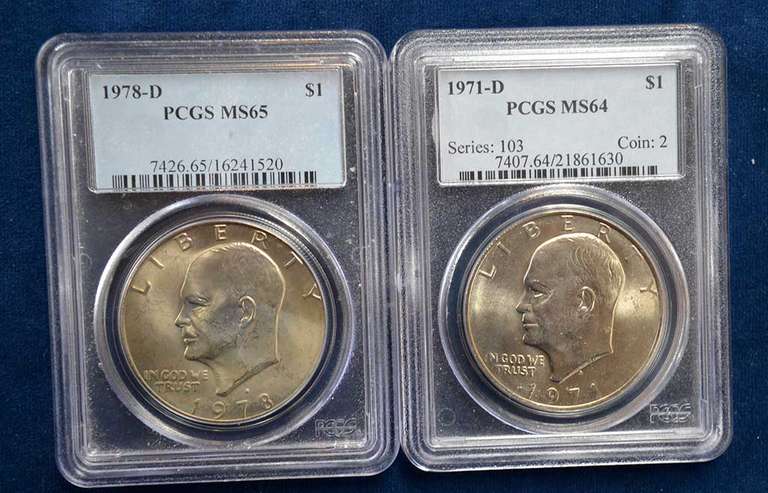 Lot of 2 PCGS  Ike Dollars 1978-D MS65 & 1971-D MS64