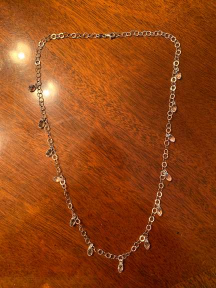 Sterling Silver Necklace with White Dangling Tear Drop Gemstones