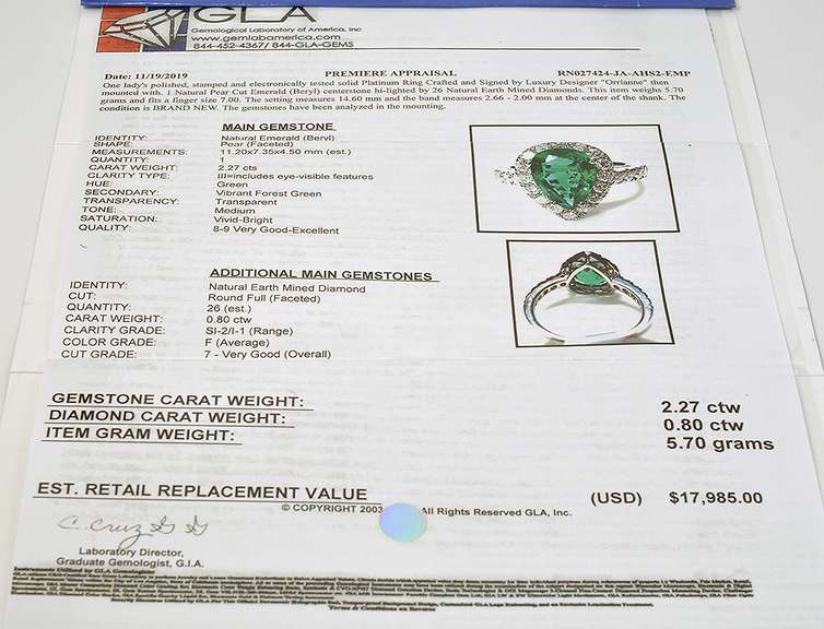 Platinum Emerald & Diamond Ring