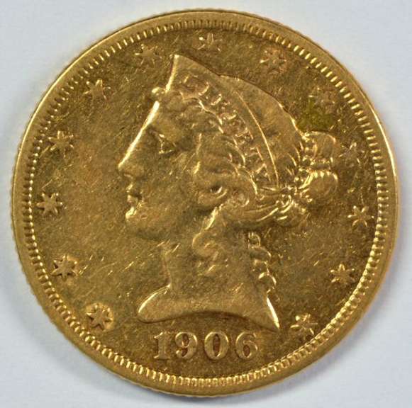 Near Mint 1906-S US $5 Liberty Gold Piece