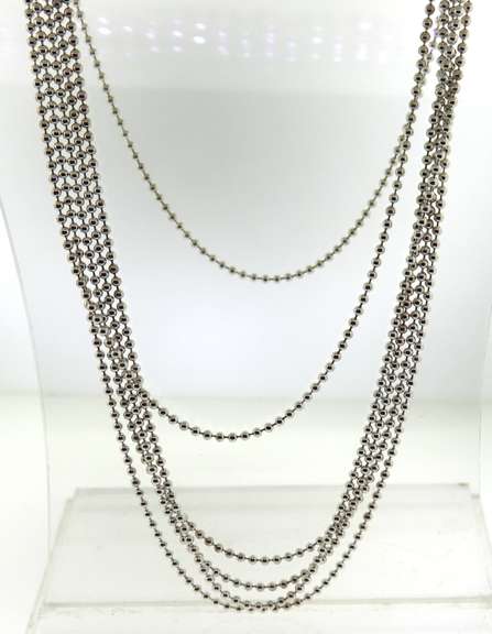 Italian Sterling Silver Long Beaded Chain Necklace