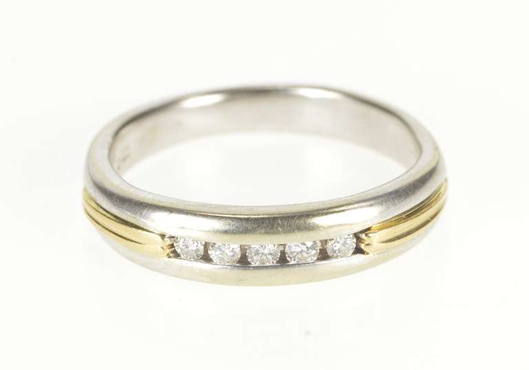 14K White Gold 0.15 Ctw Two Tone Diamond Men's Wedding Band Ring