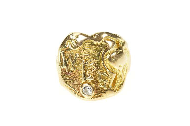 14K Yellow Gold WLS Diamond 1930's Asian Motif Monogram Ring