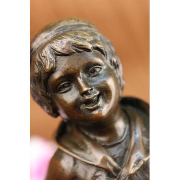 Unique Nouveau Vienna Bronze Boy and Loop Statue Sculpture