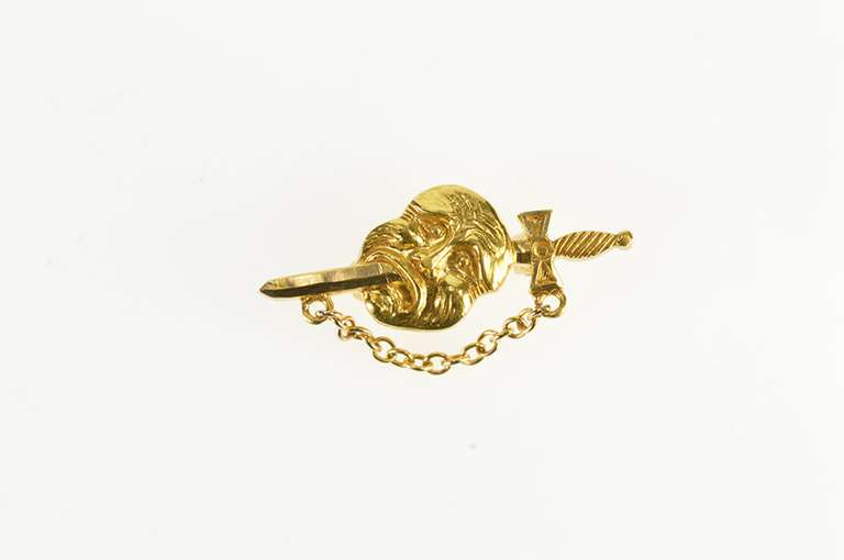 14K Yellow Gold Suicide King Sword Through Head Symbol Pin/Brooch