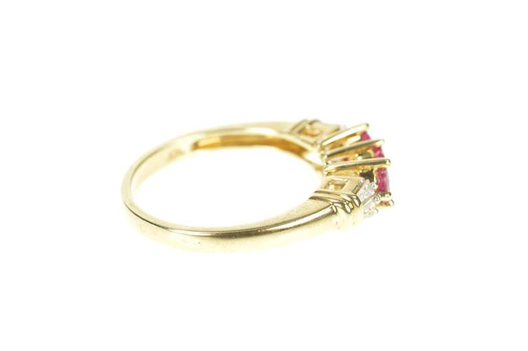 10K Yellow Gold Natural Ruby Baguette Diamond Wedding Band Ring