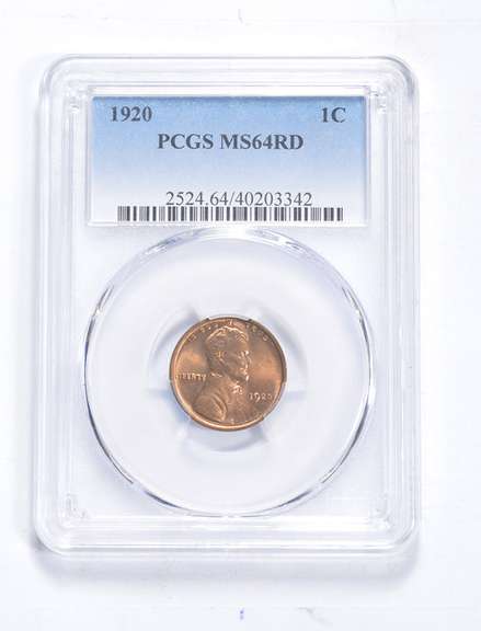 MS64 RD 1920 Lincoln Wheat Cent - Graded PCGS