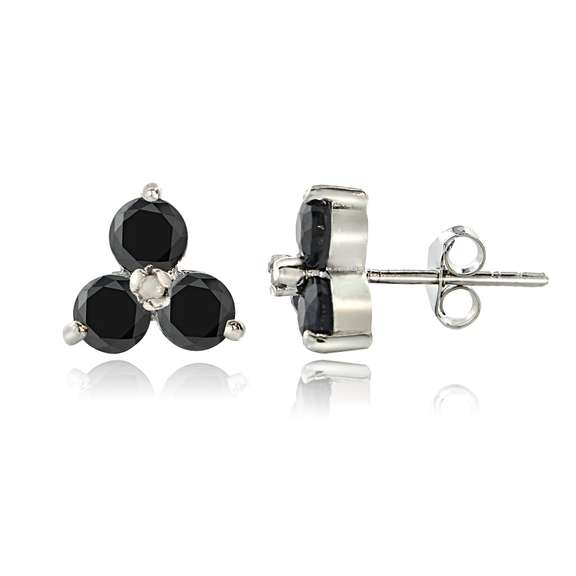 Sterling Silver Sapphire & Diamond Accent Three Stone Earrings