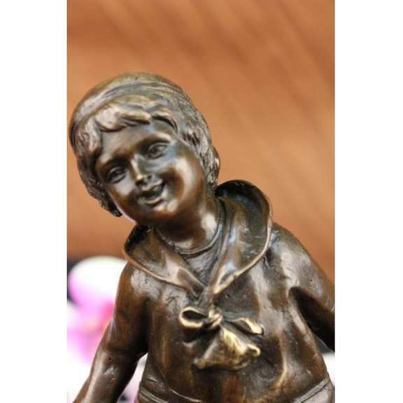 Unique Nouveau Vienna Bronze Boy and Loop Statue Sculpture
