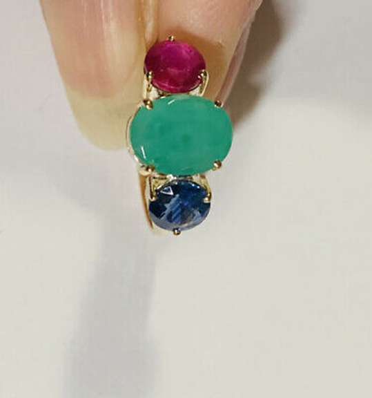 Ruby, Emerald, & Blue Sapphire Ring in 14kt Gold