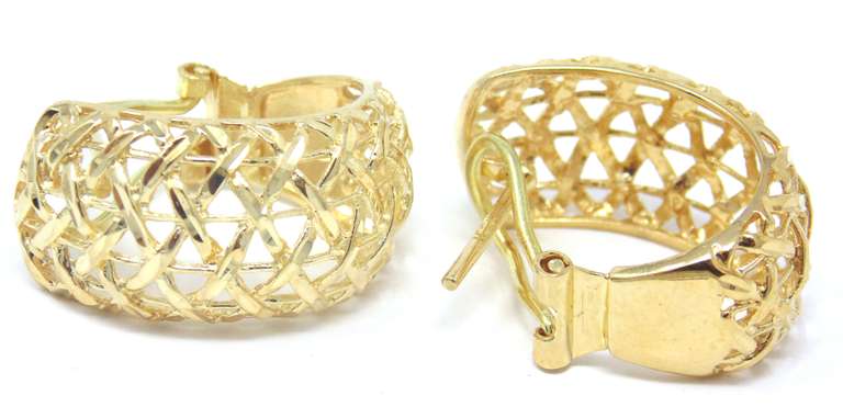 Wonderful 18kt Open Woven Diamond Cut Earrings