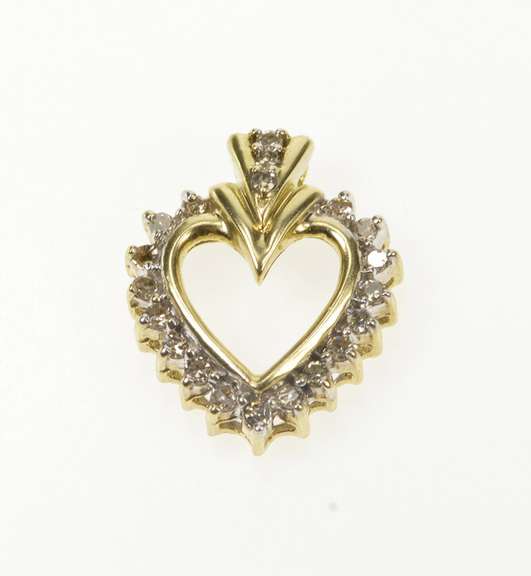 10K Yellow Gold Ornate Diamond Heart Love Valentine Gift Pendant