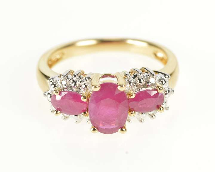 14K Yellow Gold 1.60 Ctw Oval Ruby Diamond Halo Engagement Ring