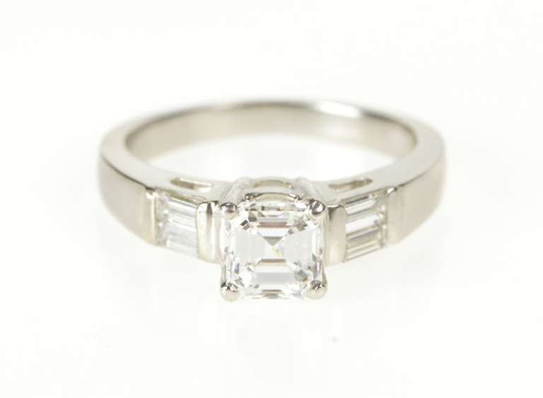 Platinum 1.02 Asscher E VS1 1.52 Ctw Diamond Engagement Ring