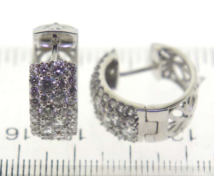 Sterling silver Pave Crystal Huggie Hoop