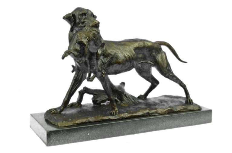 Gun Dog Retriever Rabbit Trophy Bronze Statue