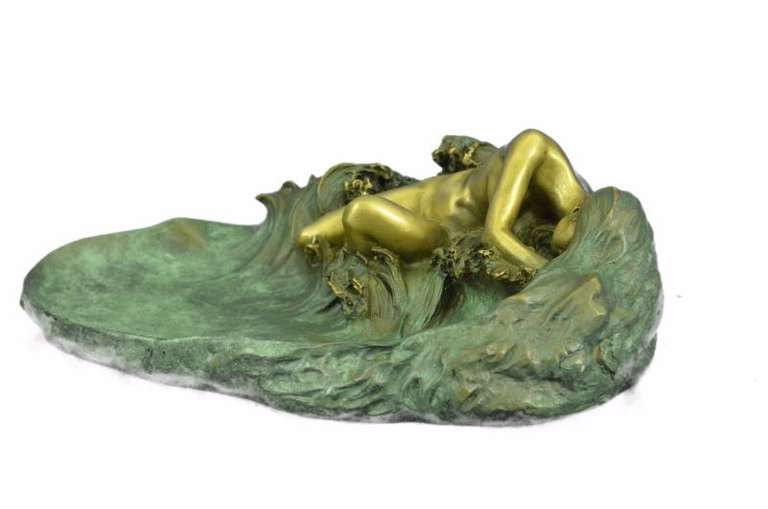 Nude Woman Candy Holder Dish Bronze Sculpture