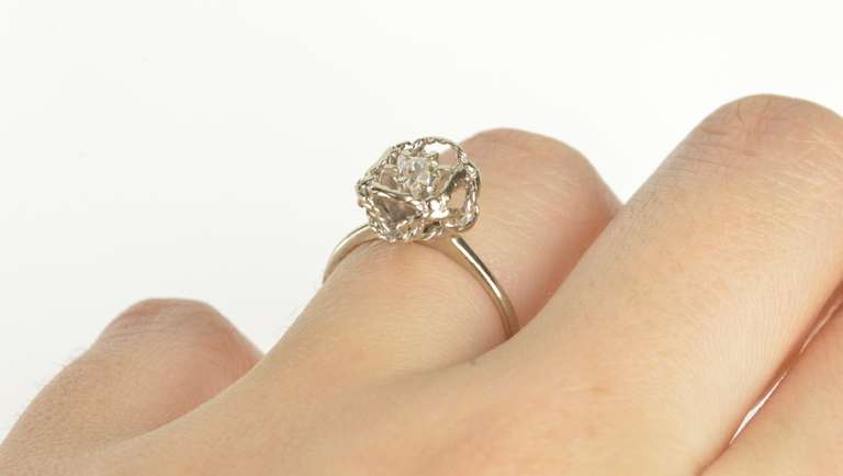 14K White Gold 0.25 Ct Diamond Solitaire Knot Engagement Ring