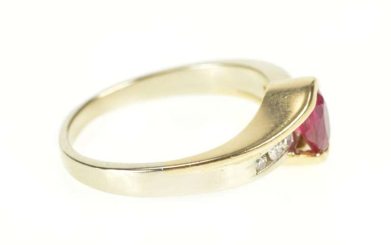 14K Yellow Gold Syn. Ruby Diamond Cluster Statement Cocktail Ring