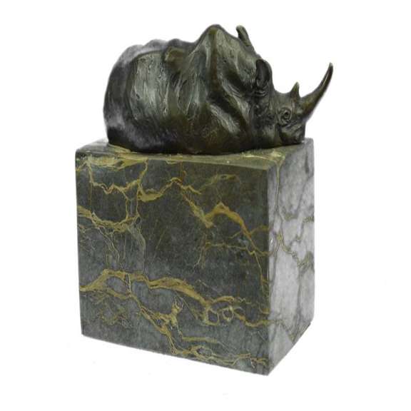Rhino Bronze Sculpture on Marble Base Figurine