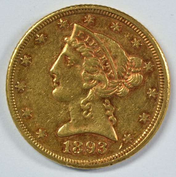 Needle-sharp AU 1893 US $5 Liberty Gold Piece