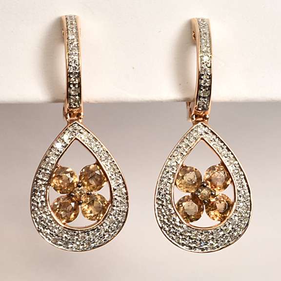 Gorgeous Hessonite & Diamond Earrings in 14K RG