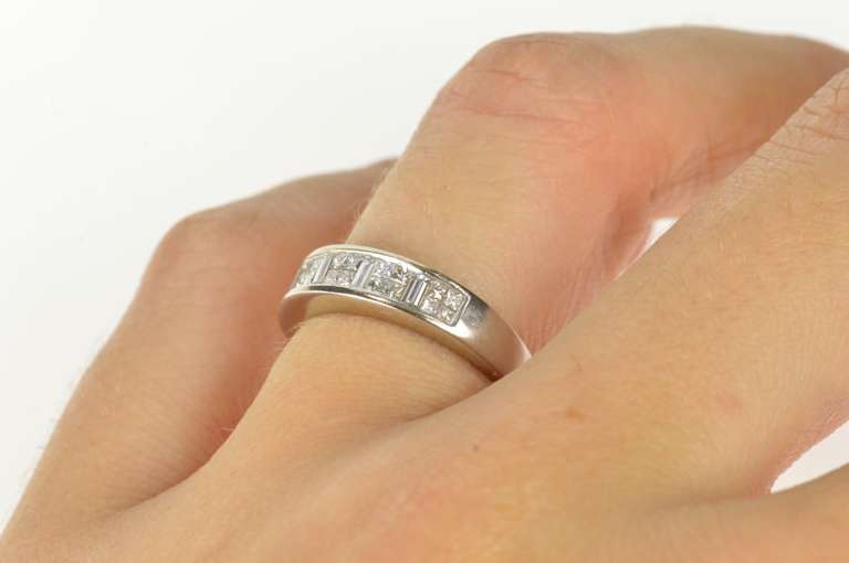 14K White Gold Princess Baguette Diamond Wedding Band Ring