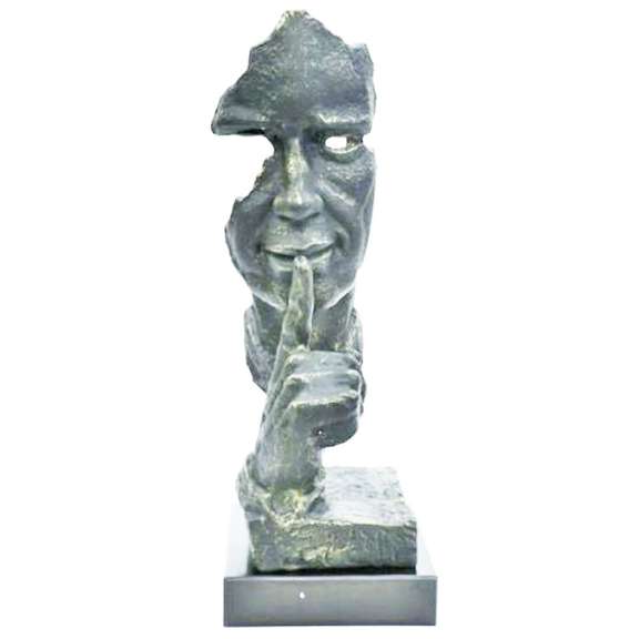 Silence Bronze Sculpture on Marble Base Figurine