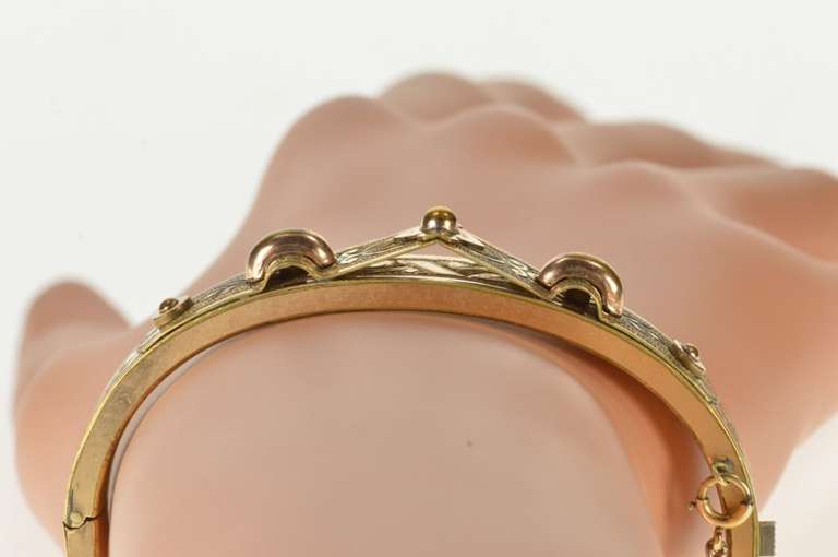 Gold Filled Victorian Ornate Etched Floral Bangle Bracelet